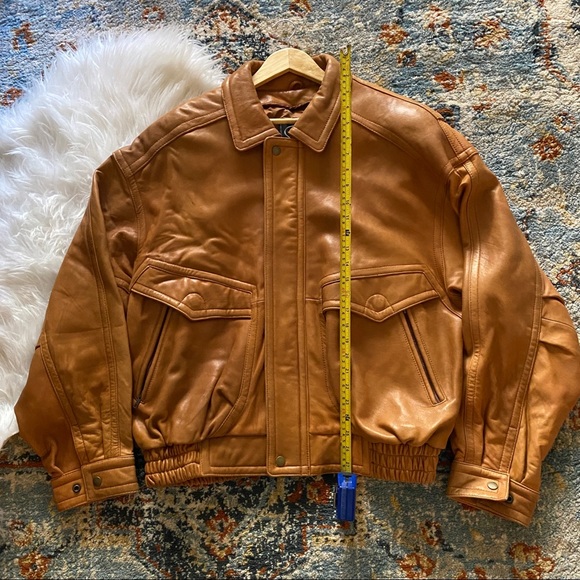 Vintage Brown Cognac Leather Bomber Pockets Jacket - Picture 8 of 12